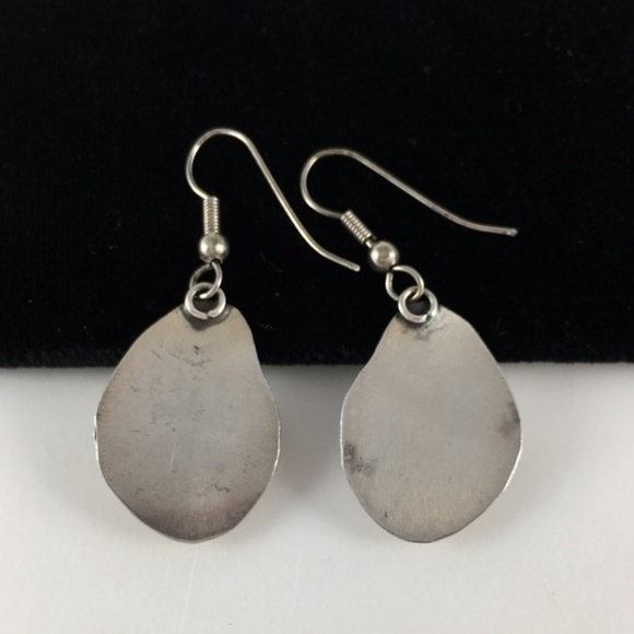 Silver Turquoise Bear Claw Earrings Santa Fe NA - Picture 4 of 6